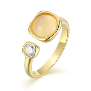 YILUN Anillo de piedra natural de oro Chapado en <span class=keywords><strong>plata</strong></span> de ley 925 Diseñ<span class=keywords><strong>o</strong></span> único Anillo de vidrio ajustable para mujer - Product Image 1