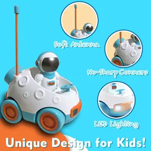 만화 우주 비행사 원격 제어 자동차, 쉬운 제어 2 채널 빛과 음악이있는 유아 전기 우주 자동차 장난감