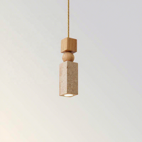 Petit lustre de chevet de chambre à coucher de style antique, luminaire suspendu LED sculpté ajouré en pierre de grotte couleur noyer, pour gîte haut de gamme