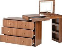 Coiffeuse Moderne et Tendance en Bois avec Miroir sur Pied Rabattable, 7 Tiroirs, 3 Étagères de Rangement, Meuble de Chambre pour Appartement
