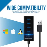 Hub USB 3.0 à 4 ports avec câble de 30cm de Long pour PC portable MacBook Mac Pro Mac Mini iMac Surface Pro et plus