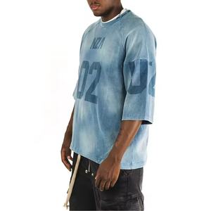 T-shirt Homme Vintage Oversize 100% Coton Personnalisé de Haute Qualité, Lavage Acide, Coupe Courte, Imprimé Numérique, Tissé, Idéal Été - Product Image 1