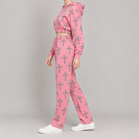 Ensemble de jogging pour femme avec étiquette privée OEM, imprimé dessin animé, sweat-shirt en molleton de coton, survêtement décontracté, usine de vêtements personnalisés