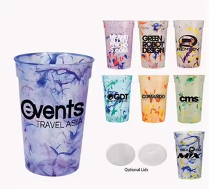 Gobelets en plastique carrés personnalisés promotionnels de 12 à 16 oz, motif marbré multicolore, décoloration, avec logo - Product Image 3