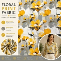 Tissu en viscose rayonne à imprimé floral jaune, léger et doux au toucher, idéal pour robes, chemises, vêtements de nuit et travaux de couture - Vente chaude
