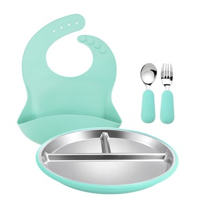 All <b>One</b> Feeding Set Safe Toddler Non-Toxic Baby Feeding Utensils BPA-Free Mess Free Essentials Bib Plate Fork Spoon Kit Manual - Product Image 1