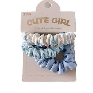 Venta al por mayor 3 uds bandas de pelo de satén para niñas de color azul estilo de moda Scrunchies accesorios diarios para el cabello para cola de caballo - Product Image 6