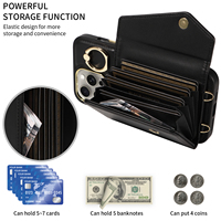 Casing Ponsel Akordion Crossbody untuk iPhone 15 Pro Max, Dompet 7 Kartu, Pemblokir RFID, Penyangga Cincin Anti Benturan, Perlindungan 360 Derajat
