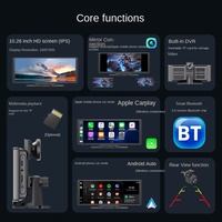 Écran tactile portable sans fil 2.5D de 10,26 pouces CarPlay Android Auto pour caméra d'enregistrement de conduite pour lecteur MP5 4K/1080P