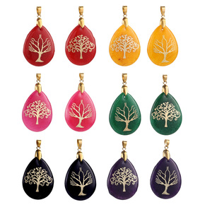 Muti Design Natural Gemstone Teardrop Pendants with PVD Gold Tree of Life | DIY Jewelry Making Supplies for Necklaces & <b>Bracelet</b> - Product Image 3