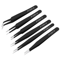 6 pièces ensemble de pinces à épiler de précision ESD antistatique en acier inoxydable pince à épiler outils de réparation pour réparation électronique outils d'artisanat à souder