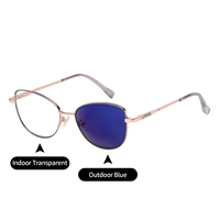 Gafas de Sol Fotocromáticas con Marco Metálico para Mujer, con Protección UV400, Anti Luz Azul, Lentes con Revestimiento Azul, Antideslumbrantes