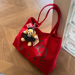 Новая модель для Hello Kitty, модная Холщовая Сумка-тоут на молнии, ручная сумка на плечо, вместительная Студенческая женская сумка - Product Image 2