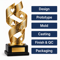 Trophée de compétition de poker en métal, design créatif, artisanat, personnalisation, base rotative en marbre doré en spirale