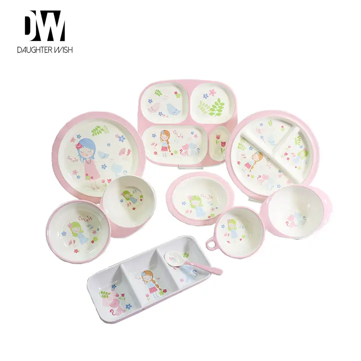 Factory Supply High Quality Girl And Cat Pattern Melamine Children Dinner Set