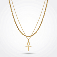 Collier superposé QIAOREN 11495 en acier inoxydable plaqué or 18 carats, résistant à la rouille et étanche, avec symbole Ankh