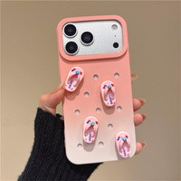 Coque de téléphone 3D Mini Tongs de Plage Mignonnes pour iPhone 18 17 Pro Max 16 15 14 13 Dégradé Mat Respirant avec Trous de Protection