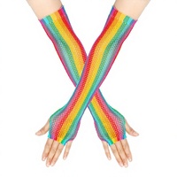 Manchons de bras en nylon ajouré effet filet arc-en-ciel, demi-doigts, élastiques, accessoires de costume pour hommes adultes, pour fêtes de plage, carnaval, Halloween