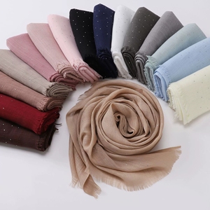 Bandanas ethniques, châle pour femmes musulmanes, écharpe en fil de bambou, enveloppe avec ornements en cristal et franges, couleur <span class=keywords><strong>Ure</strong></span>, bordure scintillante - Product Image 4