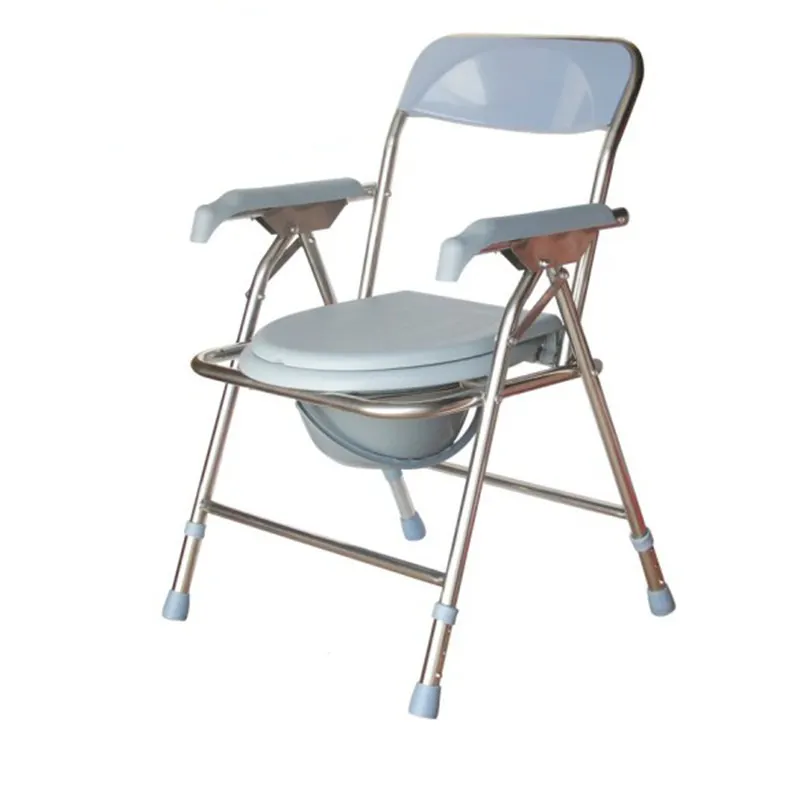 Thép Không Gỉ Có Thể Gập Lại Commode Nhà Vệ Sinh Ghế Với Xô Cho Người Cao Tuổi Y Tế Folding Commode Chair Với Backrest, Portable