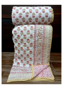 Couette en coton imprimée à la main de haute qualité, motif floral, pour lit double, faite à la main, pour une utilisation toute l'année à la maison - Product Image 1