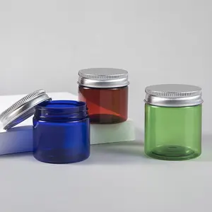 2 oz 4 oz 8 oz Plastic Jars Clear PET Straight Sided Jars w/Lined Aluminum Caps Black Smooth Lined Caps 12 oz 16 oz for cosmetic