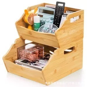 <b>Bamboo</b> Storage <b>Basket</b> Double Layer Stackable Rectangle Kitchen Vegetable Fruit Organizer Neatening Storage Box - Product Image 4
