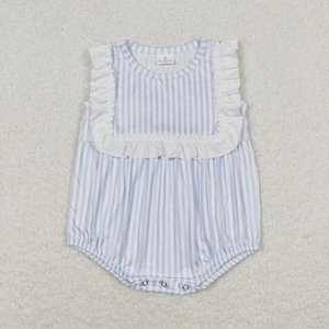 Conjuntos de Ropa para Hermanos al por Mayor, Estampado a Rayas Blanco y Azul, Ropa Casual de Verano para Bebés Niñas y Niños, de Algodón y Spandex Ecológico - Product Image 3