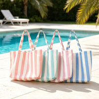 Vente en gros de sacs à main de plage en toile rayée de grande capacité personnalisés pour femmes, de haute qualité