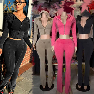 Mùa Thu Của Phụ Nữ Cotton Axit Crop Trùm Mũ Trùm Mũ Mồ Hôi Áo Khoác Dài Quần <span class=keywords><strong>2</strong></span> Mảnh Bộ Giản Dị Hai Mảnh Jogger Trùm Mũ Trùm Mũ Bộ Phụ Nữ Trang Phục 2025 - Product Image 1