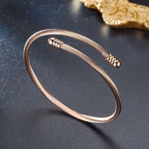 Nouveau Bracelet Élastique Torsadé Ouvert en Acier Inoxydable Argent, Or et Or Rose de 3 mm de Diamètre (63 mm) pour Hommes et Femmes - Product Image 5