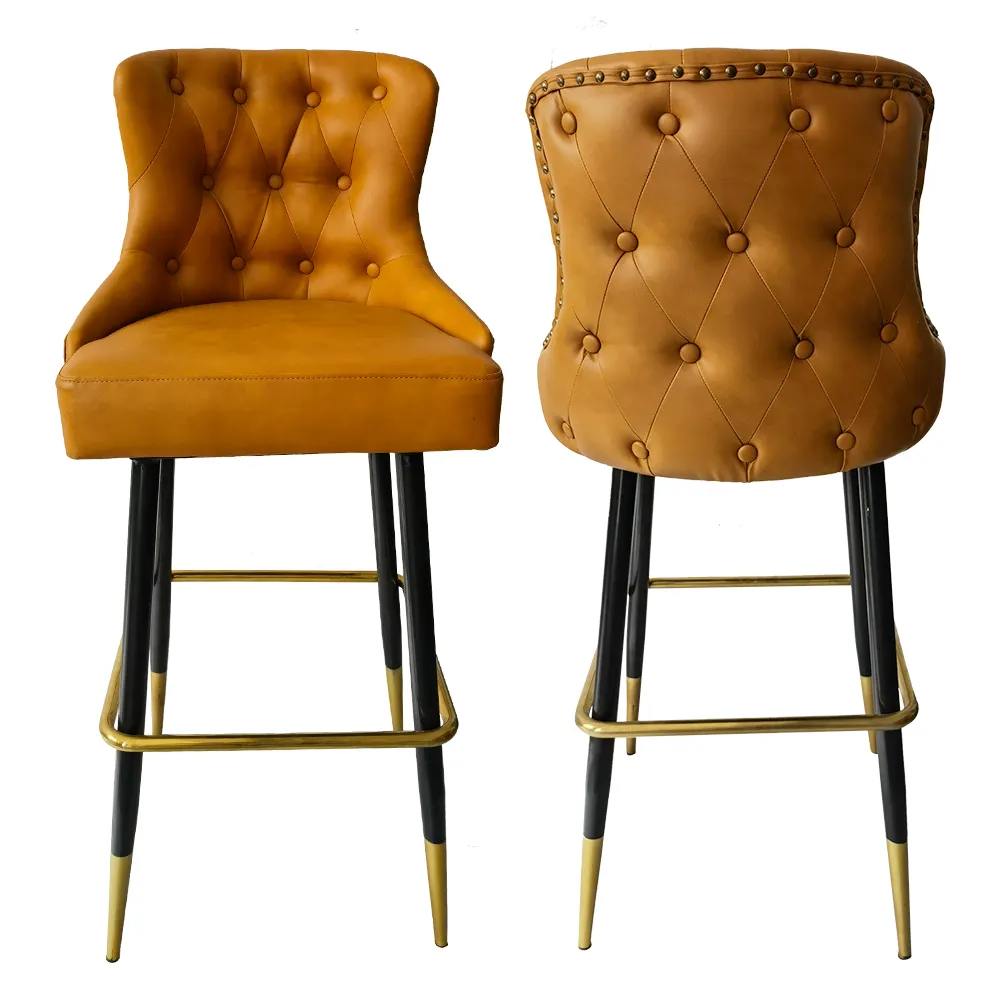 Custom Luxury Modern Gold Pu Leather Metal kitchen popular bar chair with backrest