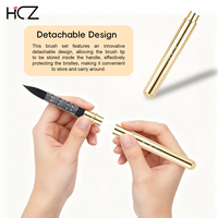 Hechunzi - Juego de 4 pinceles redondos de pelo de nailon con mango de metal dorado desmontable, para viaje, para acuarela, tamaños 8, 10, 14, 18