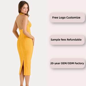 فستان ميدي مثير بدون ظهر للنساء، تصميم عصري برقبة عالية وبدون أكتاف، فستان ضيق طويل للحفلات والنوادي - Product Image 2