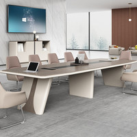 Grande table de réunion rectangulaire moderne pour réception et négociation, ensemble de table de conférence simple en bois laqué avec grande bande décorative