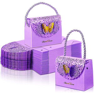 B409 Mariposas Monedero Fiesta Favor Cajas Goodie Bolsas Candy Treat Boda Cumpleaños Despedida de soltera Suministros de regalo Bolsa púrpura en caja - Product Image 1