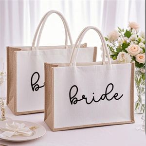 Sac de fête en coton et lin blanc grande capacité sur le thème de la mariée - Product Image 1