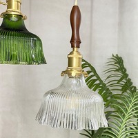 Lampe suspendue vintage en verre vert, lampe suspendue rétro en cuivre pour salle à manger, restaurant, chambre à coucher, hôtel