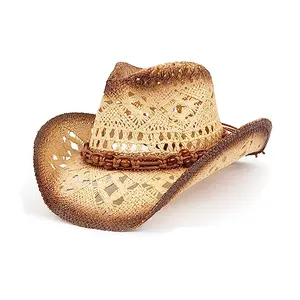 Chapeau de paille western cowboy à large bord pour femme et homme