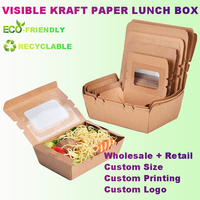 Boîte à lunch en carton kraft blanc avec fenêtre, personnalisable, écologique, jetable, pour vente en gros, avec logo OEM