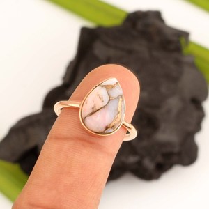 Último diseño 925 plata esterlina Rosa ópalo anillo de cobre 18K chapado en oro Eternity Vermeil bisel promesa joyería fina para bodas - Product Image 1