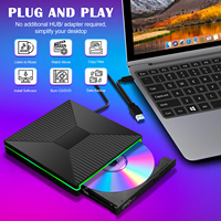 Ortam ışığı ile CD DVD OYNATICI USB C CD/DVD +/-Rw sürücü CD ROM brülör okuyucu brülör dizüstü Mac hava/Pro Windows 11/10 için