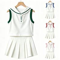Vêtements pour filles personnalisés en gros, haut confortable à col marin, jupe plissée, ensemble sportif