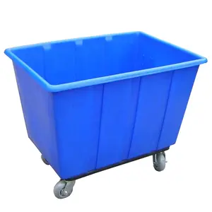 360L Plastic HDPE Hotel Hospital Square Laundry Linen Tub Trolley Carts with Wheels