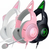 Audífonos para Juegos Razer Kraken Kitty V2 con Cable, RGB, Sonido Envolvente 7.1, Orejas de Gato, Iluminación Reactiva a la Transmisión, Controladores TriForce de 40 mm