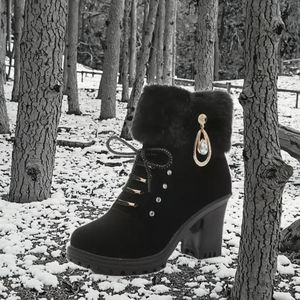 Chaussures Gothiques en Peluche Cristalline, Nouveau Style, Tendance et Abordables, Respirantes, à Lacets Cheville, à Talon, pour l'Automne et l'Hiver, Antidérapantes et Chaudes - Product Image 2