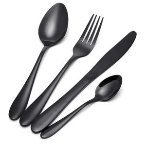 Posate nere 24 pezzi in acciaio inox Set cucchiai forchette e coltello <span class=keywords><strong>cena</strong></span> <span class=keywords><strong>per</strong></span> festa di famiglia matrimonio - Product Image 3