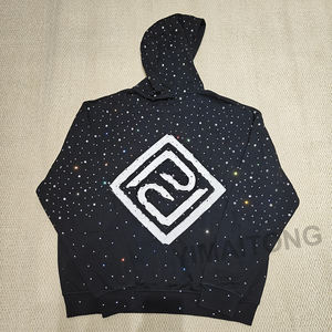 Custom French Terry 100% Heavy Cotton Zipper Distressed Embroidery Applique <b>Zip</b> <b>up</b> Rhinestone Men's <b>Hoodies</b> - Product Image 4