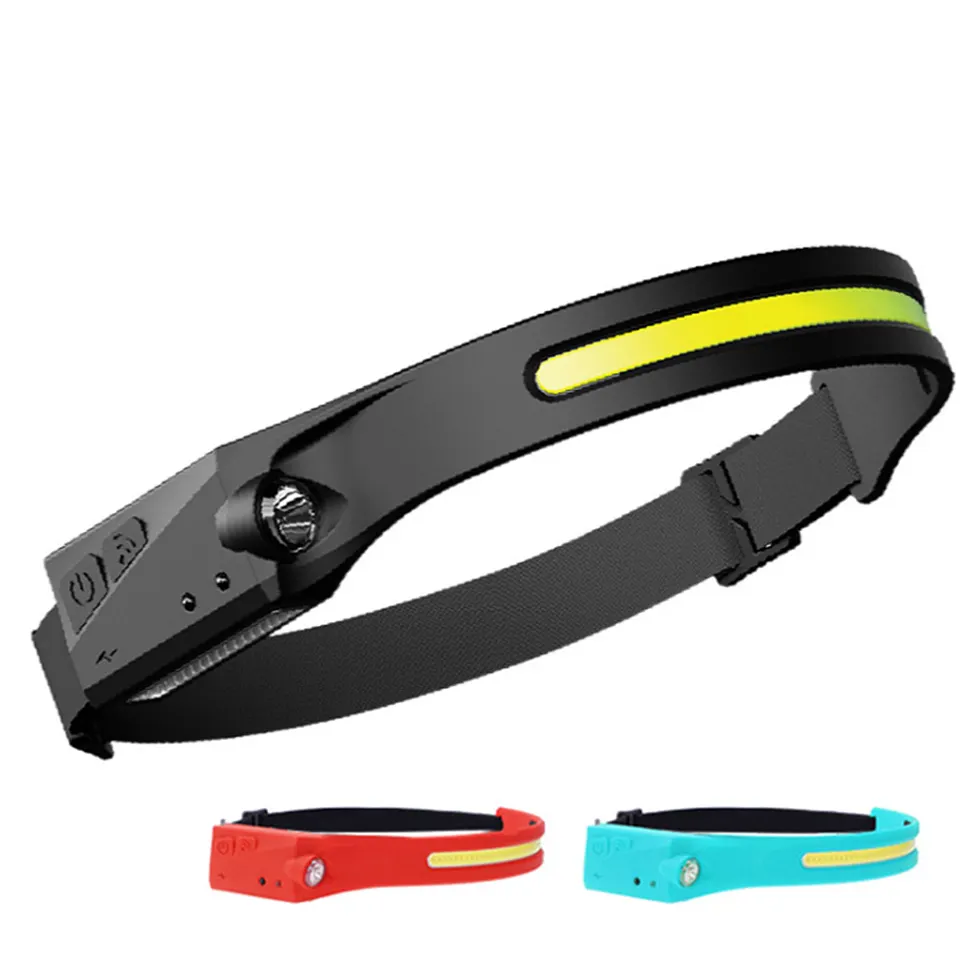 Hot Sale Outdoor Portable Camping Flexible Silicone Motion Sensor COB Lightbar Headlight Type-C Rechargeable LED Headlamps