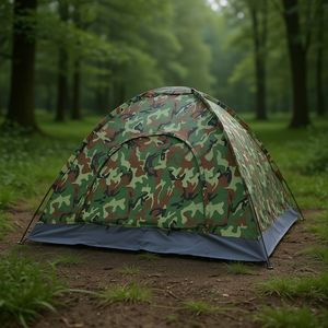 Tente dôme camouflage 2-4 personnes en tissu Oxford double couche pour camping trois saisons avec une chambre et poteaux en fibre de verre - Product Image 2